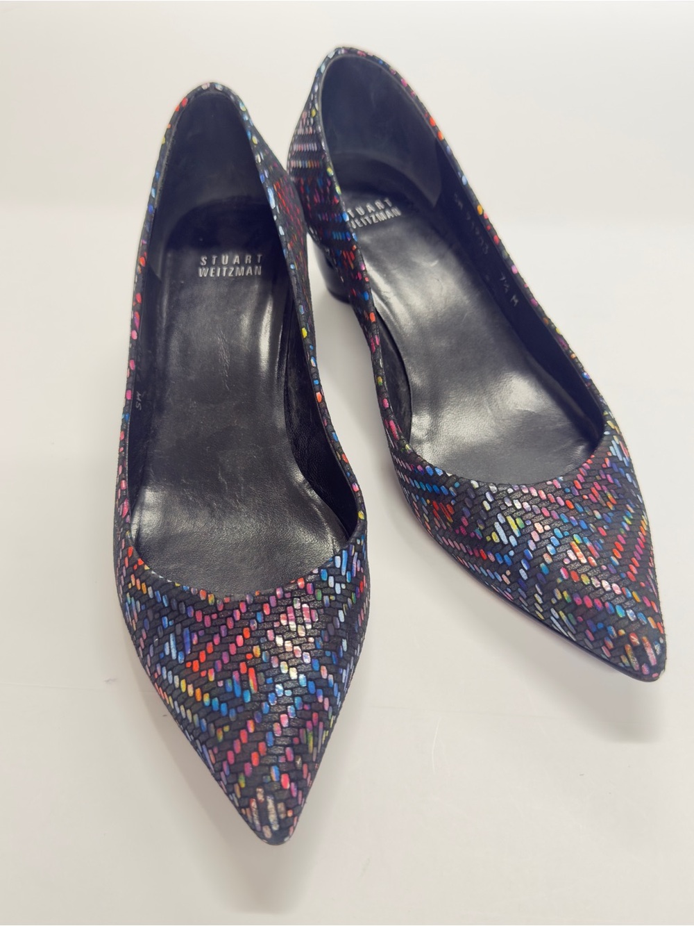 Stuart Weitzman Technicolor
Pointed Toe Pumps 7.5 Black
Multicolor 1.5" Heel